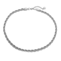 Detail of silver twisted rope chain necklace with lobster clasp and adjustable link extension - Steel 6mm