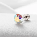 Sparkling iridescent crystal ear stud with screw back made of polished titanium steel - Aurora Borealis AB 6.2MM(A013-17#)