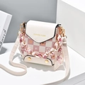White and pink checkered crossbody phone bag with cute cat prints and silk scarf chain - Off White