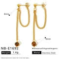 Detailed view of long gold stainless steel tassel earrings with brown faceted stone beads - Double Chain Faceted Bead Style (NB-E1692)