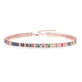 Collier tennis arc-en-ciel avec pierres de zircon et base en or rose détaillée - Or Rose+Pierre Multicolore