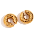 Boucles d'oreilles créoles C en acier inoxydable doré 18K avec texture martelée - Or (30mm Clip d'Oreille Creux Peau de Serpent)