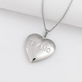 Silver stainless steel heart locket necklace with Te Amo engraving and fine metal chain - TEAMO Heart/Steel