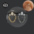 Detail of G23 titanium teardrop zircon chain earrings in silver and gold finishes - NO-5/Teardrop Chain