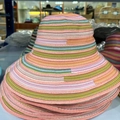 Handmade woven sun hat featuring vibrant colorful stripes and pastoral beach holiday style - M (56-58cm) / Olive Green