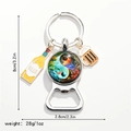 Detail of vintage metal keychain with Tai Chi charm, beer bottle opener and size labels - Taiji Symbol (Style 6)