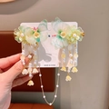 Green and yellow butterfly hair clips with pearl tassels for girls' Hanfu style - 10# Green Butterfly Flower Forehead Chain