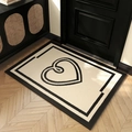 Minimalist beige heart pattern absorbent non-slip entrance doormat with black border - 50x80cm / White