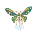 Gold butterfly brooch with green gradient enamel and colorful teardrop charms - Water Drop Tassel Enamel Green