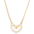 Golden heart necklace with crystal-encrusted circle pendant and butterfly tassel on box chain - Round with Inner Heart (Z-595)