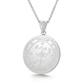 Minimalist silver stainless steel round pendant necklace with engraved religious symbols - Angel Michael Seal Style (KP46435-K)