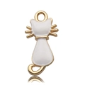 Macro detail of white enamel cat charm with gold-plated trim and top hanging loop - White Back View Cat Style (9926)