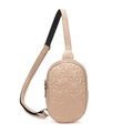 Beige quilted star pattern crossbody chest bag with adjustable strap and metal zipper - Apricot