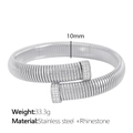 Brazalete envolvente de acero inoxidable plateado con brillantes de imitación y diseño espiral - Brazalete de Espiral de 10mm de Ancho (SZ03) / Color Acero