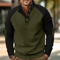 Detail of olive green and black polo sweater with ribbed texture and buttoned collar - S / Tops / Army Green/Black