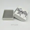 White square jewelry gift box with grey satin ribbon bow and insert, size 8x8x4.3cm - Large White Jewelry Box (Without Jewelry)