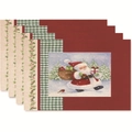 Set of 4 Christmas placemats featuring Santa Claus in snow with red festive patterns - Style 40