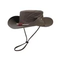 Outdoor sun hat in beige with western cowboy style brim and mountain embroidery - Army Green (Embroidery Style)