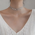Elegant double-layered silver choker necklace with irregular diamond-shaped metallic sequins - Silver
