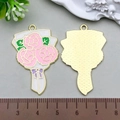 Pink and white enamel flower bouquet charm pendant with golden edges for jewelry DIY - Pink Enamel Carnation Bouquet 35*25mm