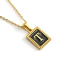 Square 18K gold-plated stainless steel T-letter necklace with black enamel inlay - Letter T (Includes Chain)
