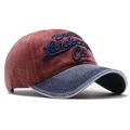 Gorra de béisbol Boston bordada vintage con patchwork de denim lavado y visera curvada - Circunferencia 56-60cm / Burdeos