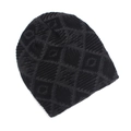 Detailed macro shot of the thick geometric knit pattern on this warm winter beanie cap - One Size / Black and Grey