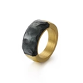 Titanium steel ring with golden brushed finish and black faceted stone inlay - US 7 / Gold Black (KR52396-K)