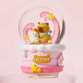 Pink Capybara crystal ball with chef hat duck and sakura snow floating inside - Medium 80 Light + Music / Capybara (8515 Pink Base)