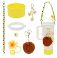 Detalle de cordón de girasol, funda de silicona y tapa de pajita para vasos - Juego de 7 Piezas 7-Girasol Amarillo