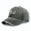 Cappellino da baseball vintage grigio antracite con ricamo a forma di cane bianco per unisex - Regolabile / Nero