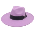 Classic deep purple wide brim fedora hat with black leather band and silver buckle - Light Purple Heart (Black Wide Leather)