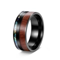 Black 9mm titanium steel ring with wood inlay and iridescent abalone shell for men - US 6 / Black