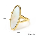 18K gold plated titanium steel oval ring with natural shell and product dimensions - US 6 / Gold White Shell