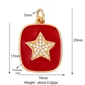 Square red enamel star pendant in gold-plated brass with white cubic zirconia accents - M184327 Red Star Rhinestone Rectangle