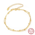 Doppellagiges S925 Sterlingsilber Perlenarmband in Gold-Optik mit verstellbarem Verschluss - Gold