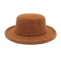 Detailed macro view of dark brown faux lamb wool texture on a flat-top winter hat - M(56-58cm) / Coffee