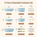 Set pentole antiaderenti 15 pezzi azzurro con manici rimovibili e coperchi in silicone - Set da 15 pezzi (Celeste)