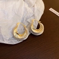 Vintage gold hoop earrings with white enamel and hammered texture on wood surface - White Enamel Matte Gold Hoop (12#)