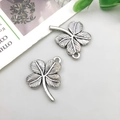 Antique silver finish clover pendants with detailed texture for DIY jewelry making - Textured Heart Four-leaf Clover 15x20mm