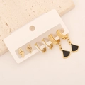 Set di tre paia di orecchini dorati con nota musicale, strass e ciondolo nero - 1# Stile Ventaglio e Nota Musicale