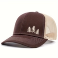 Dettaglio del ricamo del pino sul cappellino trucker in rete marrone e beige - Regolabile / Tre Alberi (Marrone)