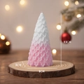 Pink gradient Christmas tree scented candle on wood base, 9.5cm height gift - Pink Weeping Pine (White Peach Oolong)