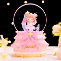 Pink Anime Girl snow globe music box with LED lights and LUCKY bow base for home decor - 2334 Pink / Large 100 Snow+Light+Music