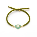 Bracciale regolabile in cordoncino verde con ciondolo occhio del male dorato e zirconi - Triangolo Verde Erba Evil Eye (Stile 2)