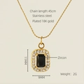 Elegant 18K gold plated stainless steel heart necklace with black and clear zircon pendant - Square Style / Black
