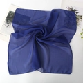 Dark blue square chiffon scarf with fine stitching and soft transparent texture - Blue