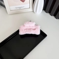 Soft plush square shark hair claw clip in a delicate pastel pink finish for women - Medium Pink (approx. 10cm)