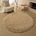 Minimalist beige round plush carpet on wood floor with soft long-hair texture - Light Camel