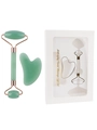 Green jade facial massage set with roller and heart gua sha in a gift box package - 2-Piece Resin Roller Green + Gift Box